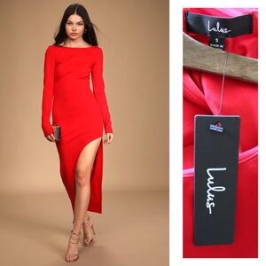Lulus NWT Dreaming About You Red Long Sleeve Slit Maxi Dress Small